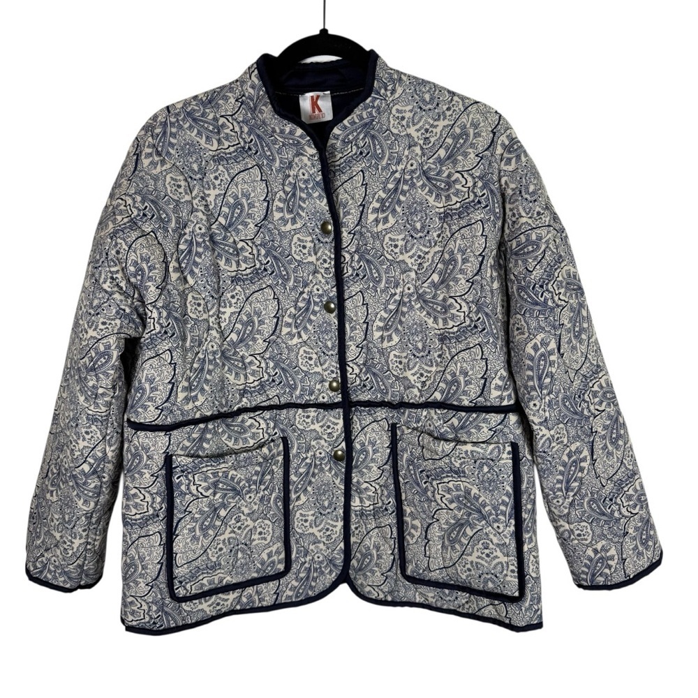 Kontatto Made in Italy Paisley Quilted Jacket Blue Cottage Core Sz L